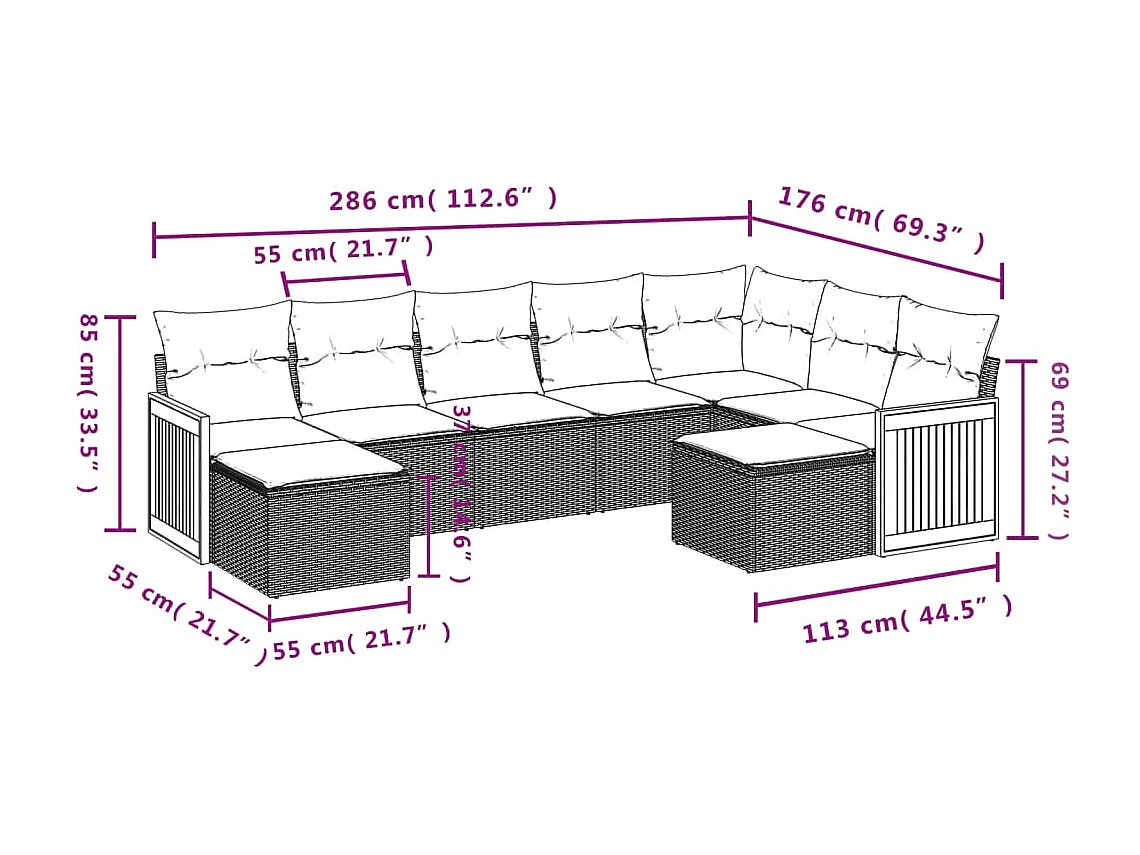 Salon de jardin avec coussins 9 pcs beige résine tressée