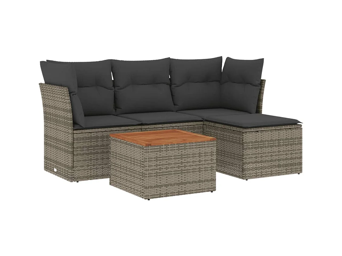 Salon de jardin 5 pcs avec coussins gris résine tressée