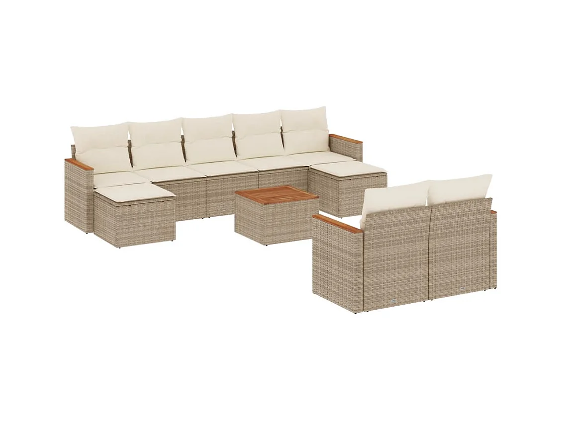 Salon de jardin avec coussins 10 pcs beige résine tressée