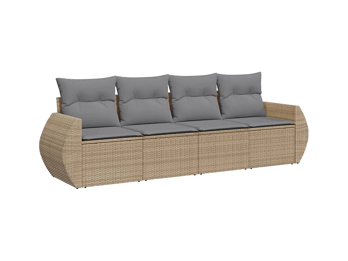 Salon de jardin avec coussins 4 pcs beige résine tressée