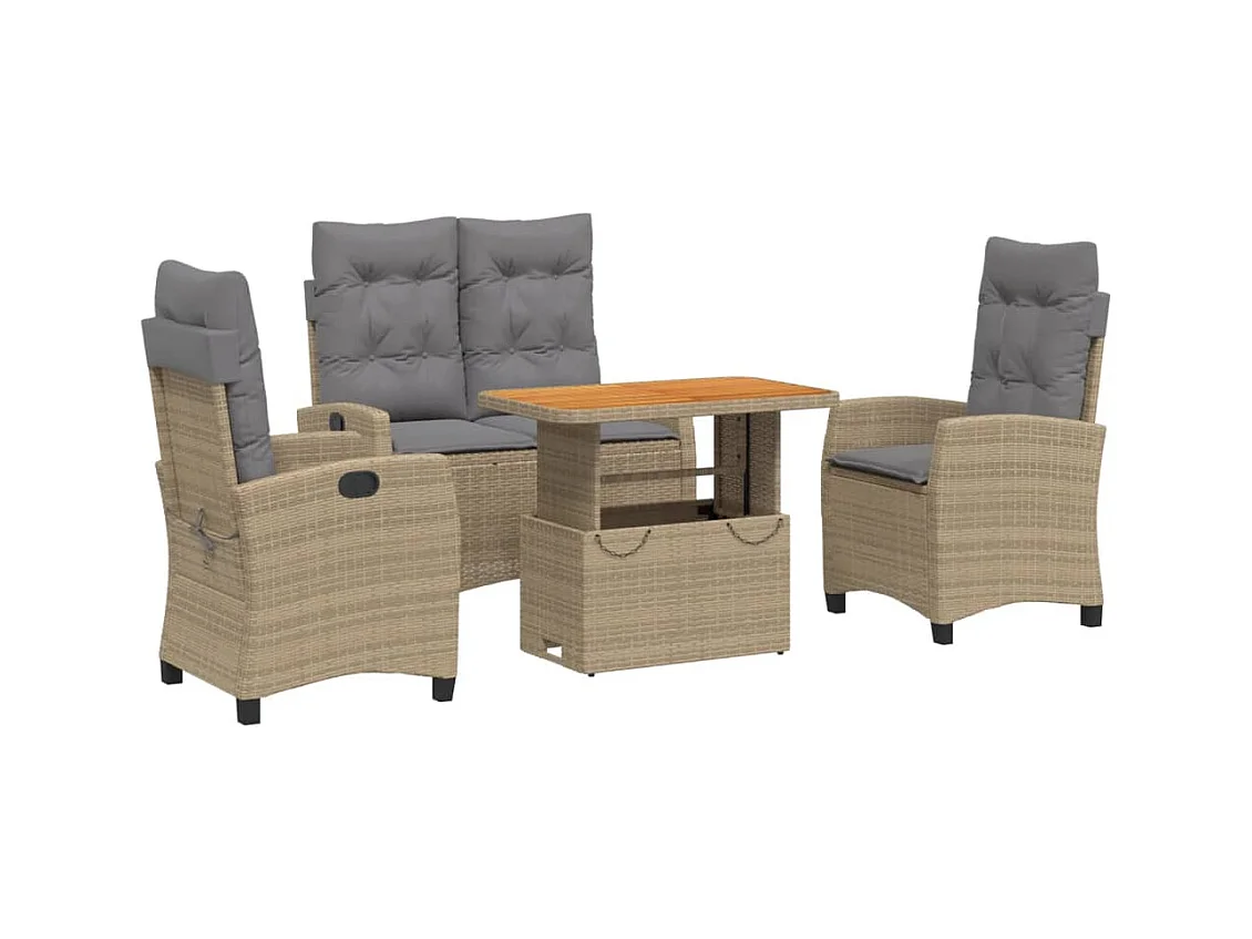 Ensemble à manger de jardin coussins 4 pcs beige résine tressée
