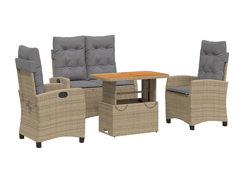 Ensemble à manger de jardin coussins 4 pcs beige résine tressée