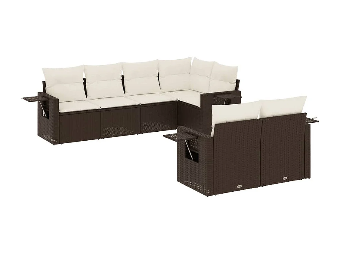 Salon de jardin avec coussins 7 pcs marron résine tressée