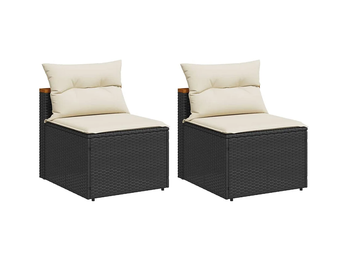 Canapés de jardin sans accoudoirs avec coussins 2 pcs noir