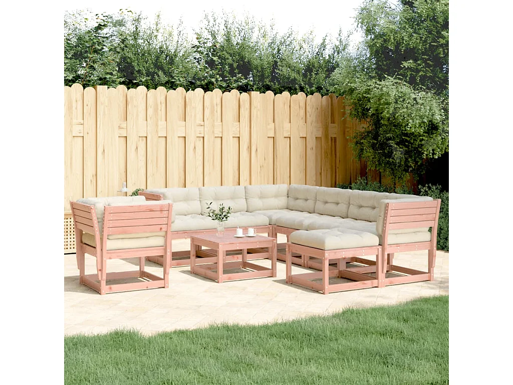 Salon de jardin 8 pcs avec coussins bois massif douglas