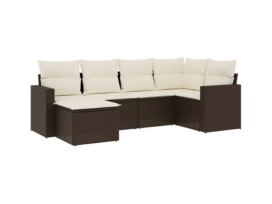 Salon de jardin avec coussins 6 pcs marron résine tressée