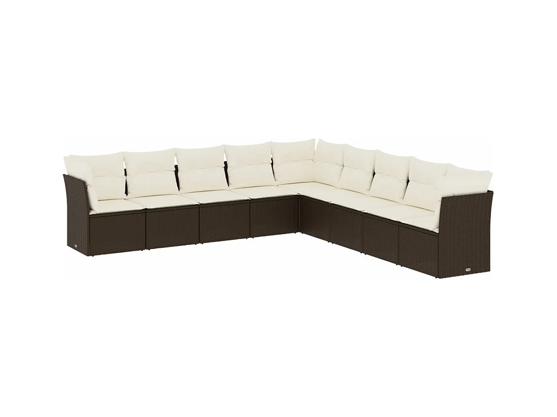 Salon de jardin avec coussins 9 pcs marron résine tressée