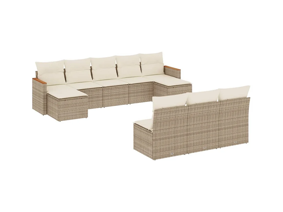 Salon de jardin avec coussins 10 pcs beige résine tressée