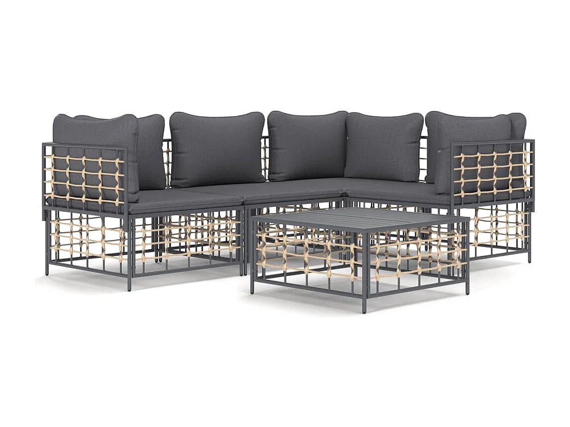 Salon de jardin 5 pcs avec coussins anthracite résine tressée
