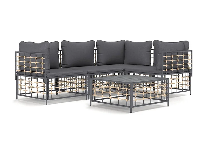 Salon de jardin 5 pcs avec coussins anthracite résine tressée