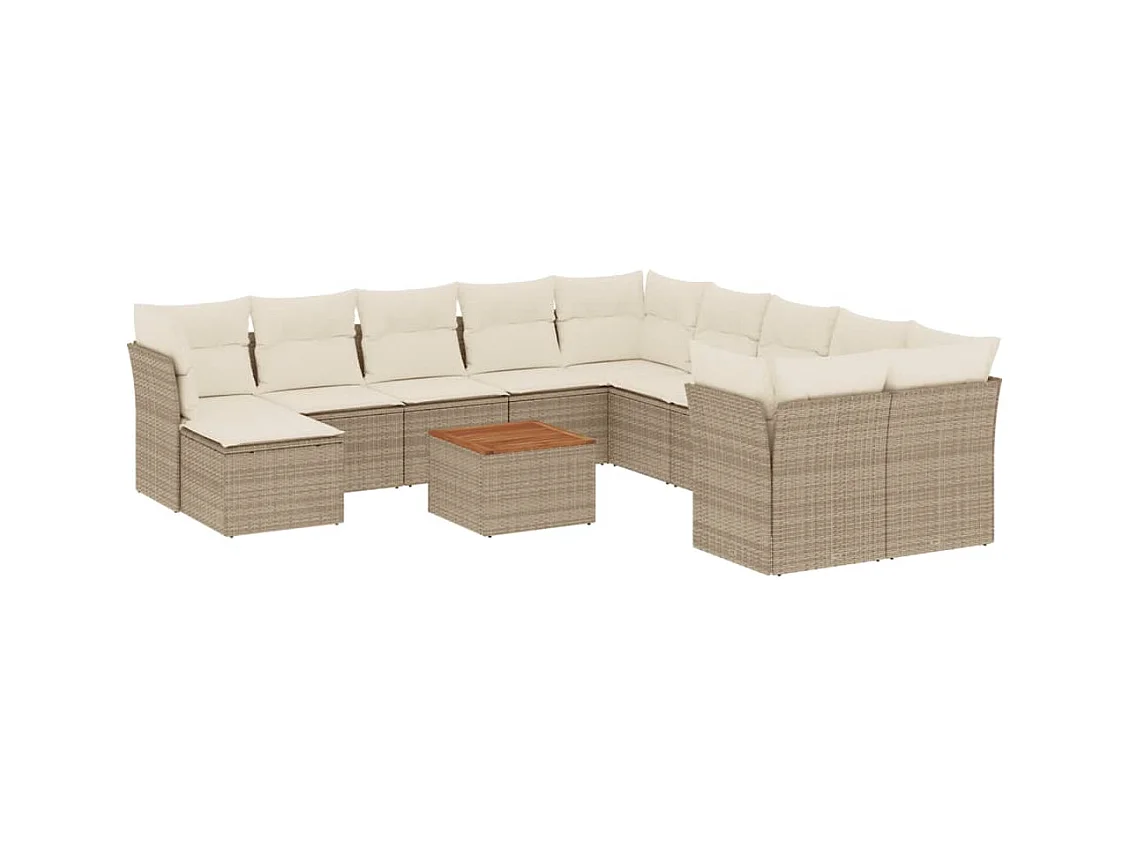 Salon de jardin avec coussins 12 pcs beige résine tressée