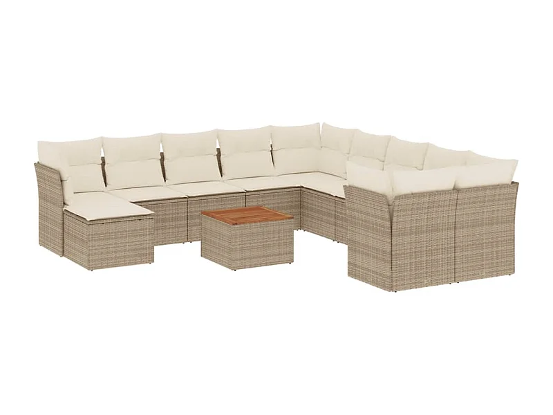Salon de jardin avec coussins 12 pcs beige résine tressée