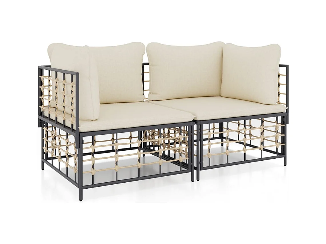 Canapés d'angle sectionnels avec coussins 2 pcs résine tressée