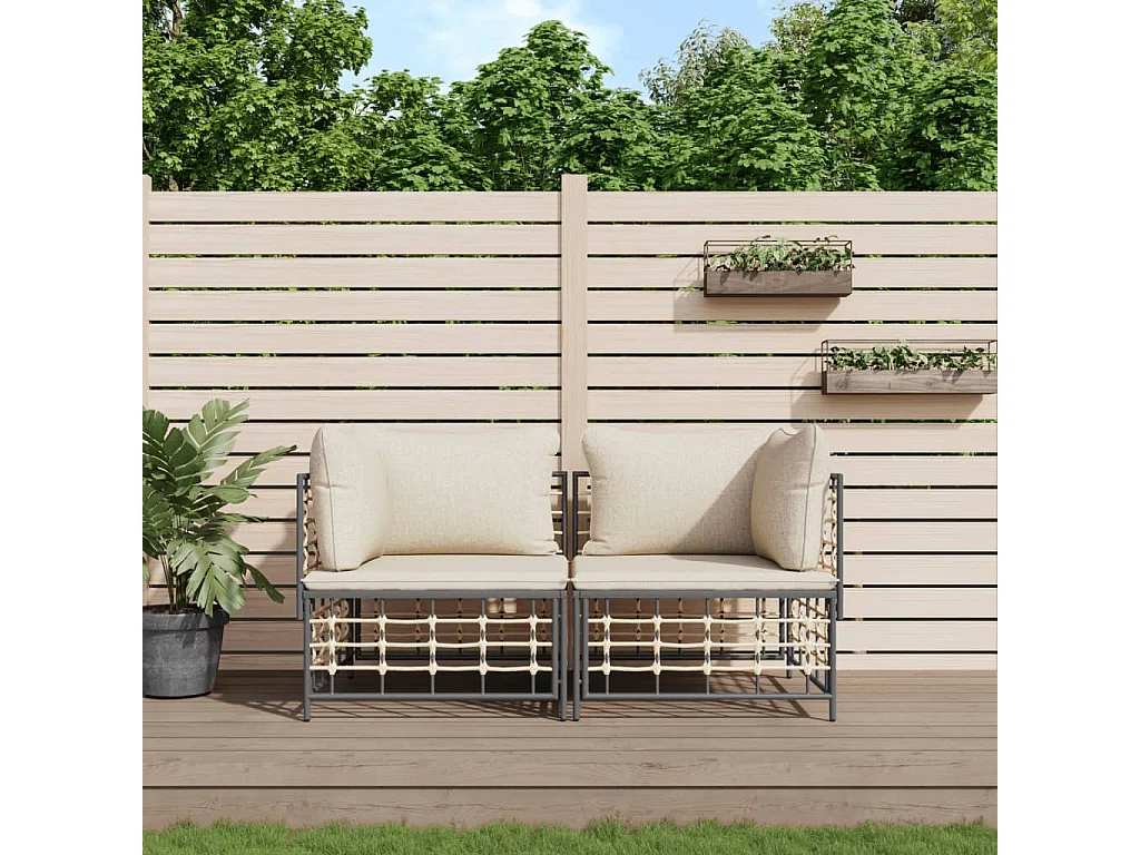 Canapés d'angle sectionnels avec coussins 2 pcs résine tressée