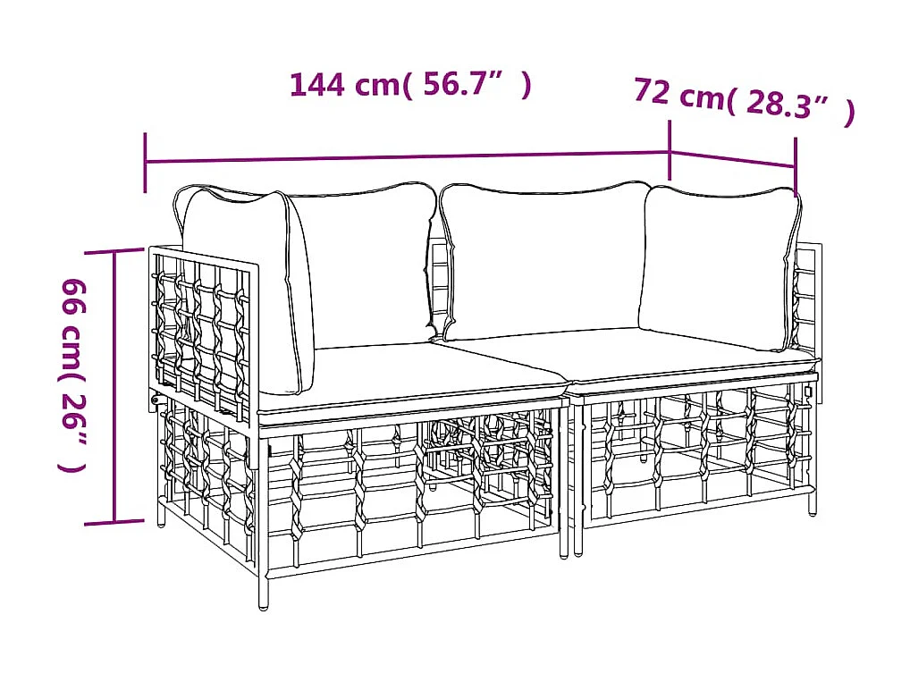 Canapés d'angle sectionnels avec coussins 2 pcs résine tressée