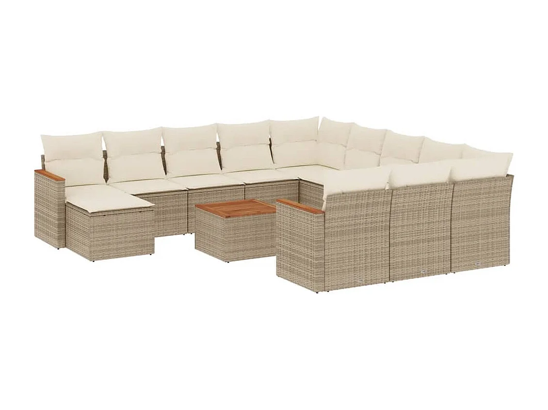 Salon de jardin avec coussins 13 pcs beige résine tressée