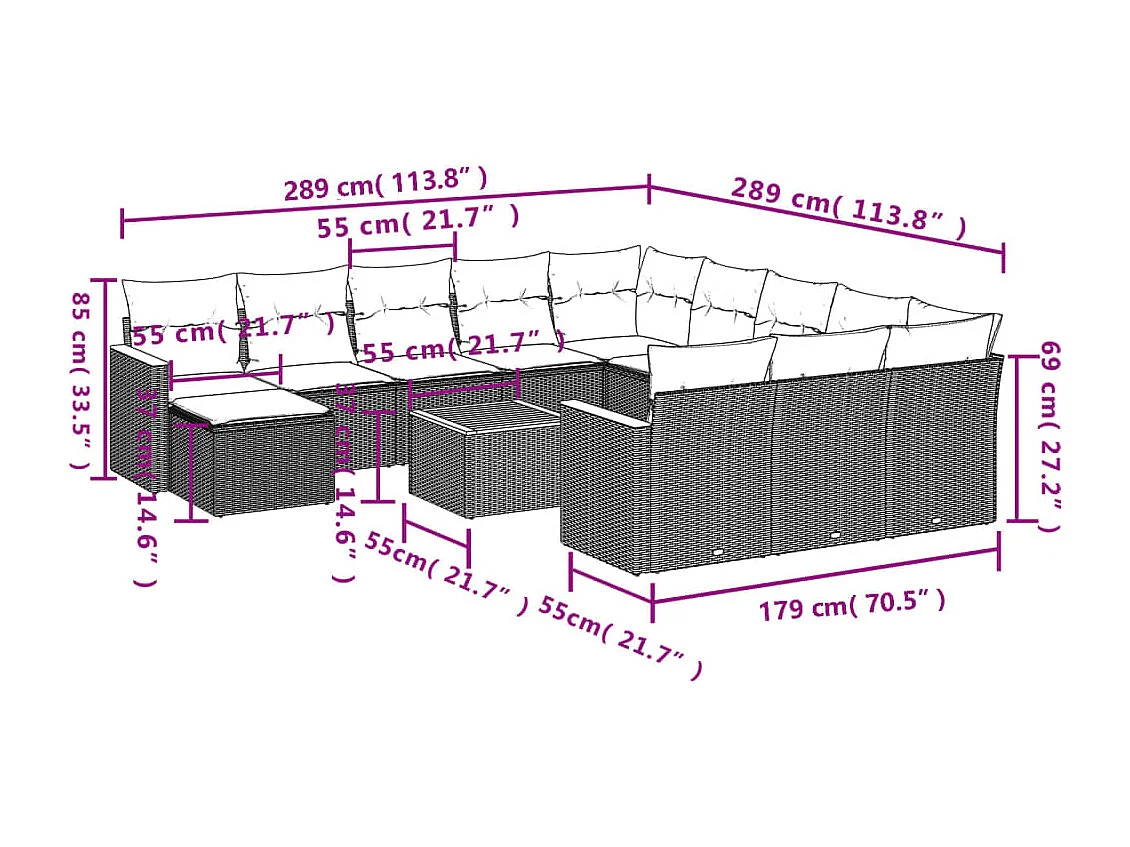 Salon de jardin avec coussins 13 pcs beige résine tressée