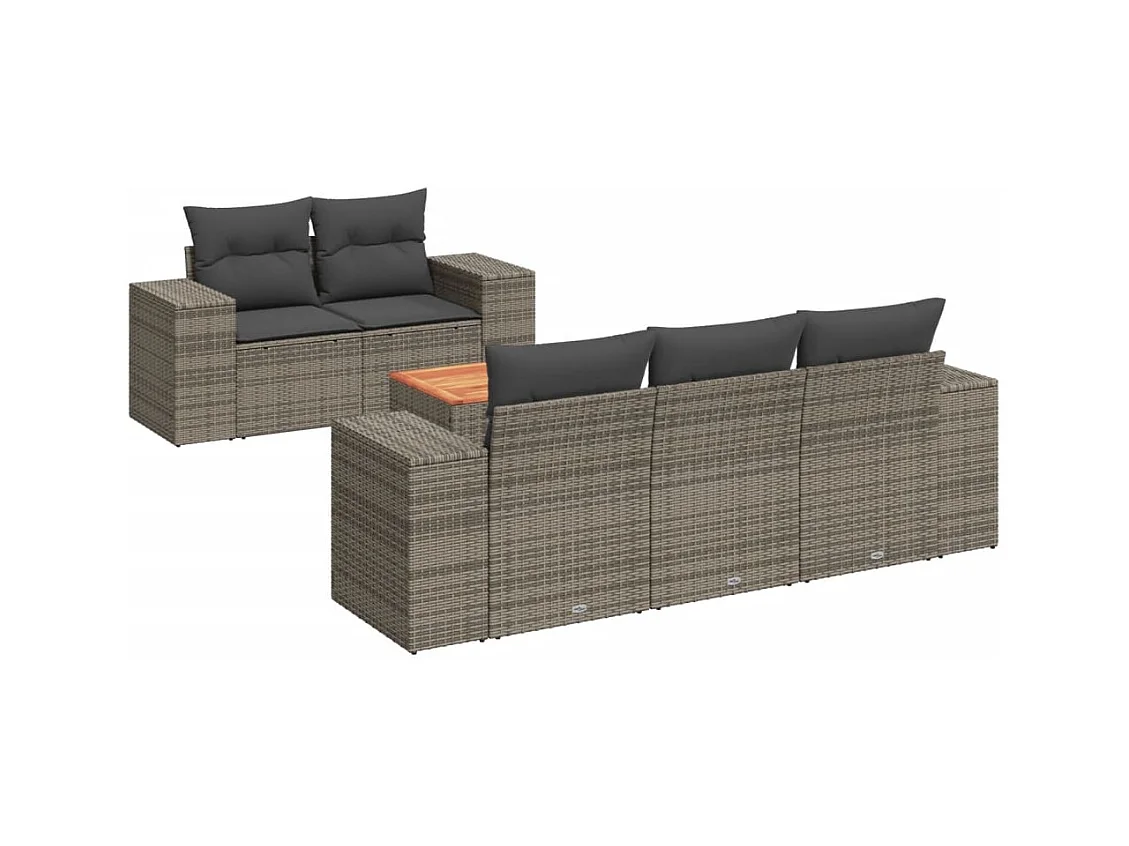 Salon de jardin 6 pcs avec coussins gris résine tressée