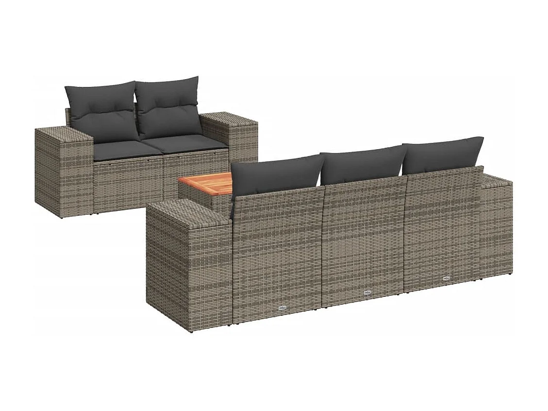 Salon de jardin 6 pcs avec coussins gris résine tressée