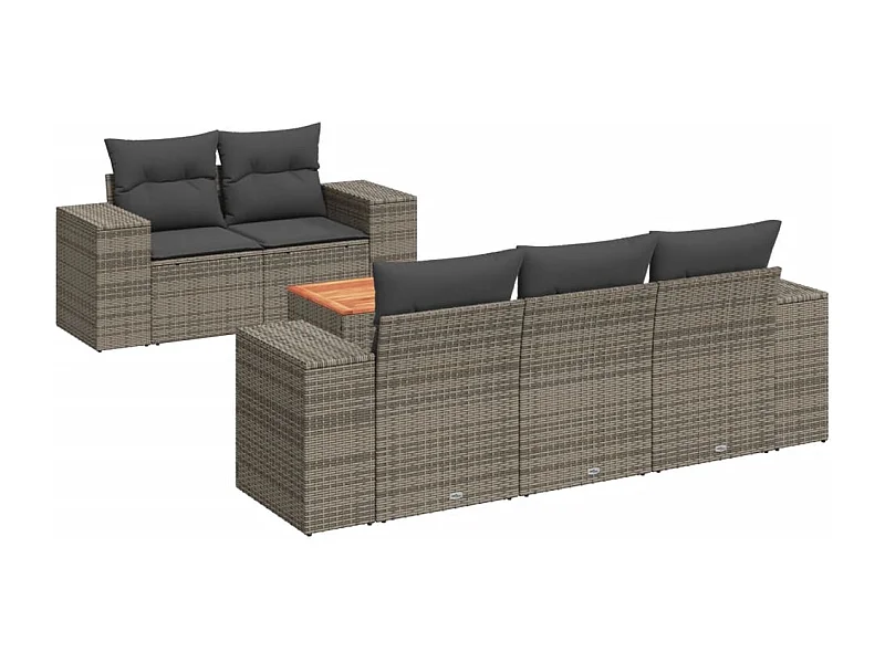 Salon de jardin 6 pcs avec coussins gris résine tressée
