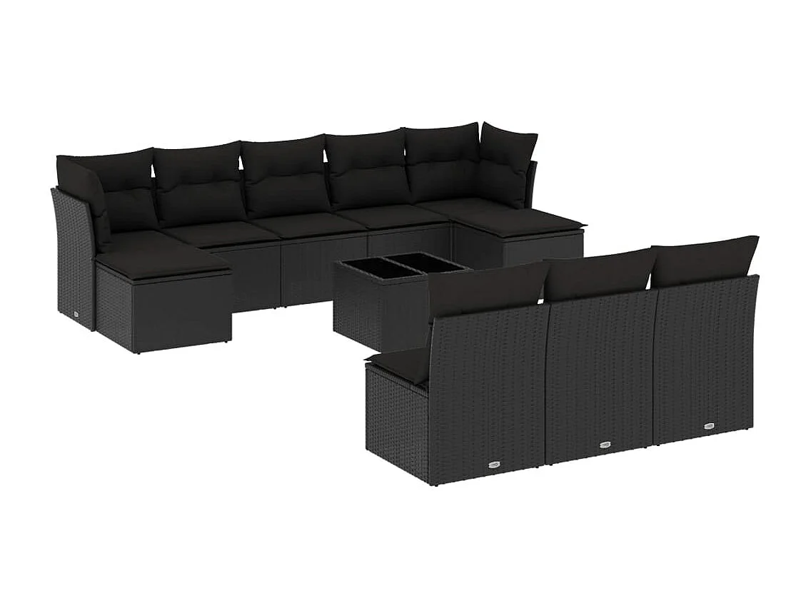 Salon de jardin 11 pcs avec coussins noir résine tressée