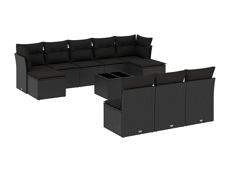 Salon de jardin 11 pcs avec coussins noir résine tressée
