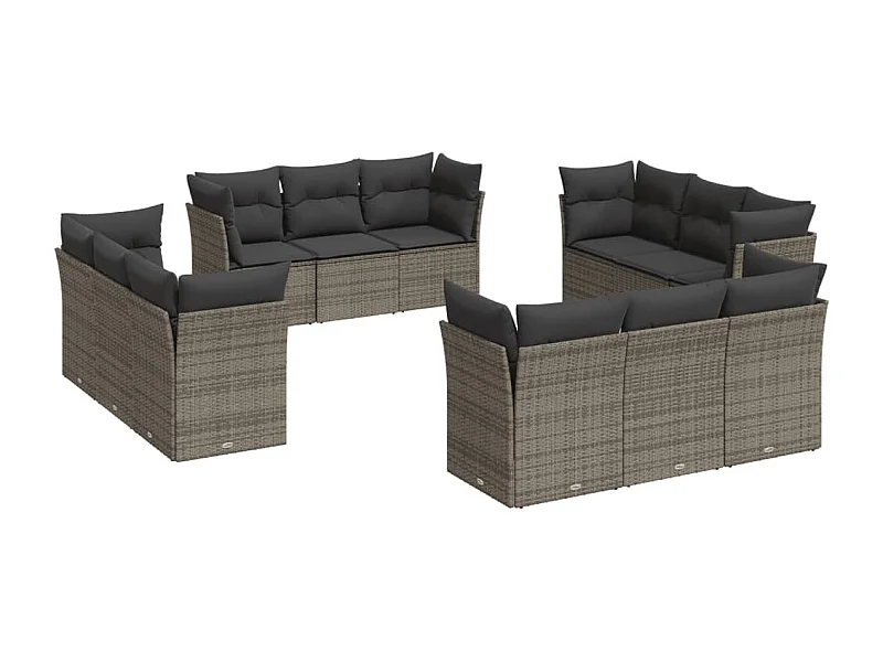 Salon de jardin avec coussins 12 pcs gris résine tressée