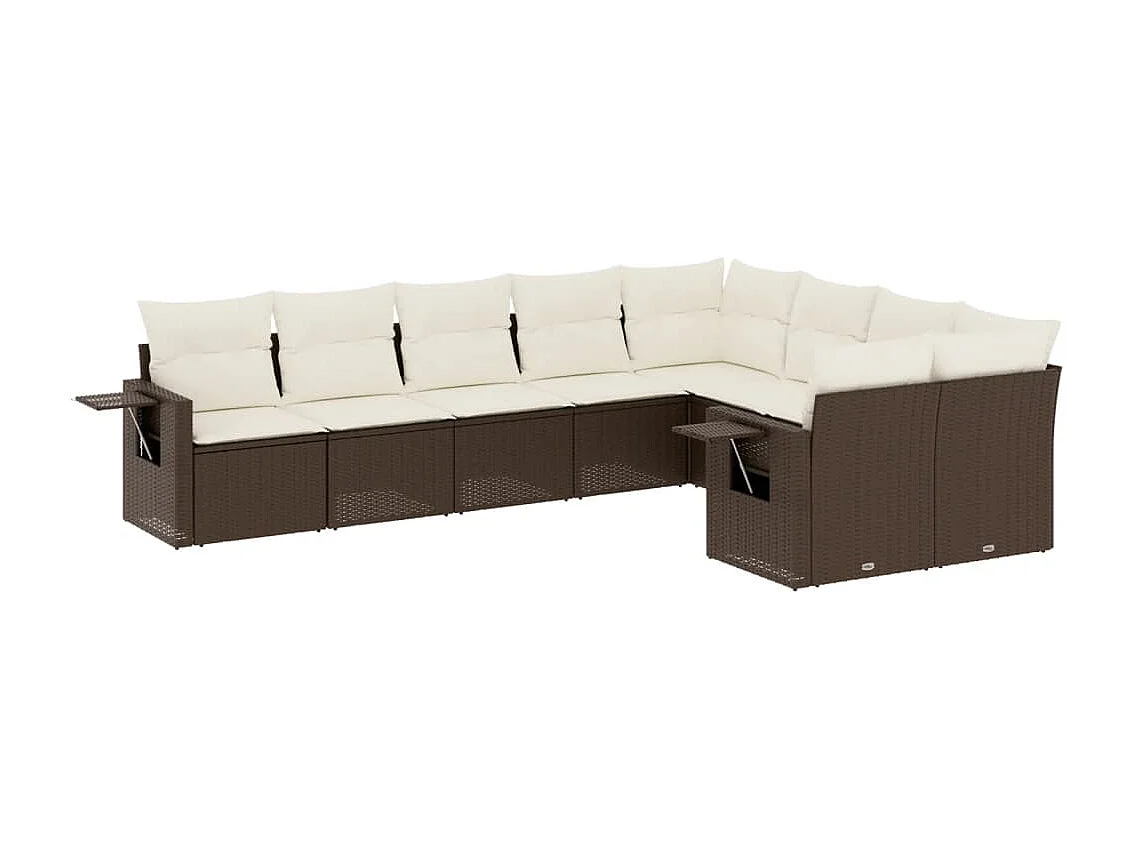 Salon de jardin avec coussins 9 pcs marron résine tressée
