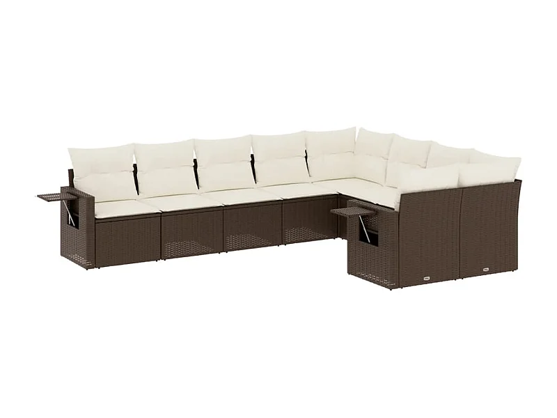 Salon de jardin avec coussins 9 pcs marron résine tressée