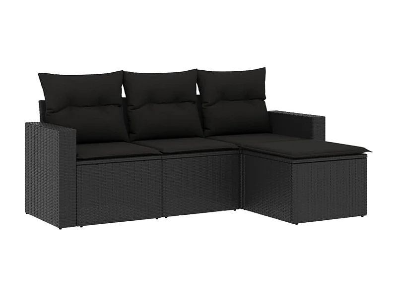 Salon de jardin 4 pcs avec coussins noir résine tressée