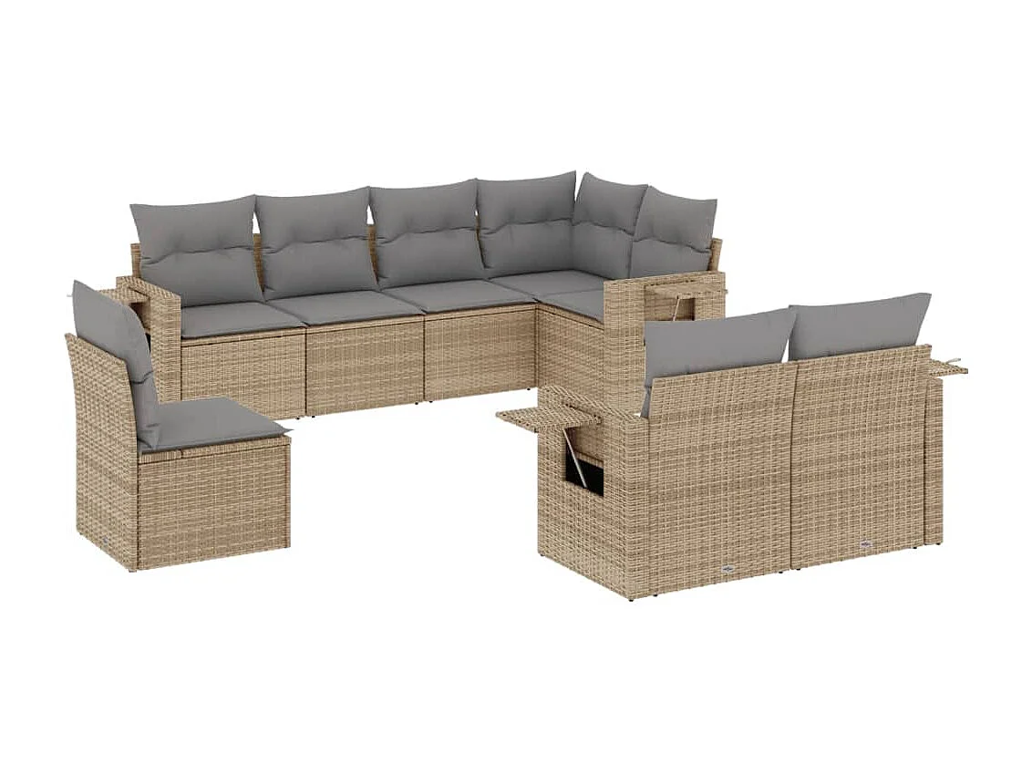 Salon de jardin avec coussins 8 pcs beige résine tressée