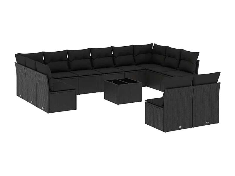 Salon de jardin avec coussins 13 pcs noir résine tressée