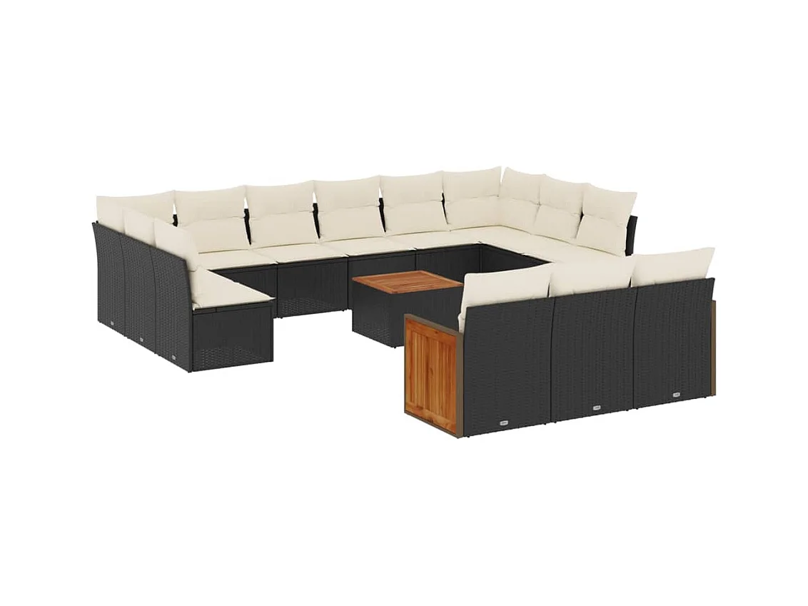 Salon de jardin avec coussins 14 pcs noir résine tressée