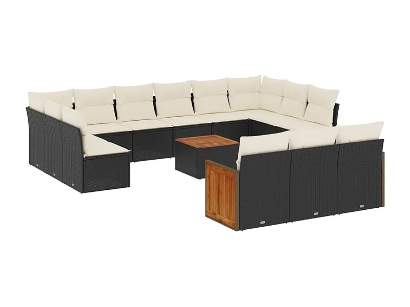 Salon de jardin avec coussins 14 pcs noir résine tressée