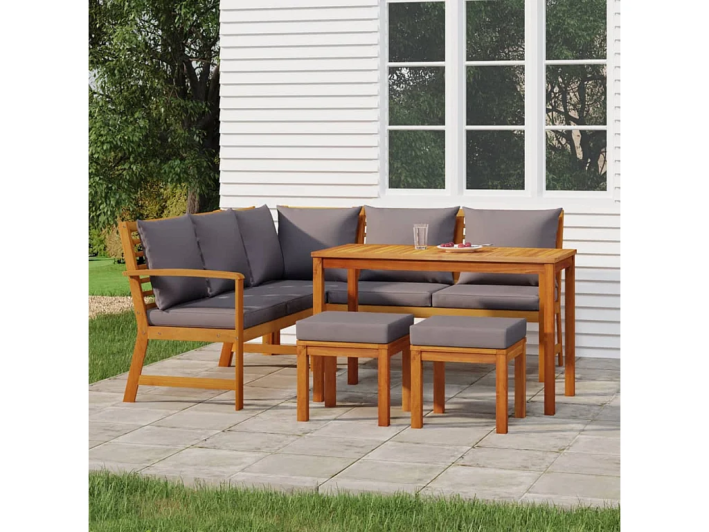 Ensemble à manger de jardin 6 pcs avec coussins Bois d'acacia