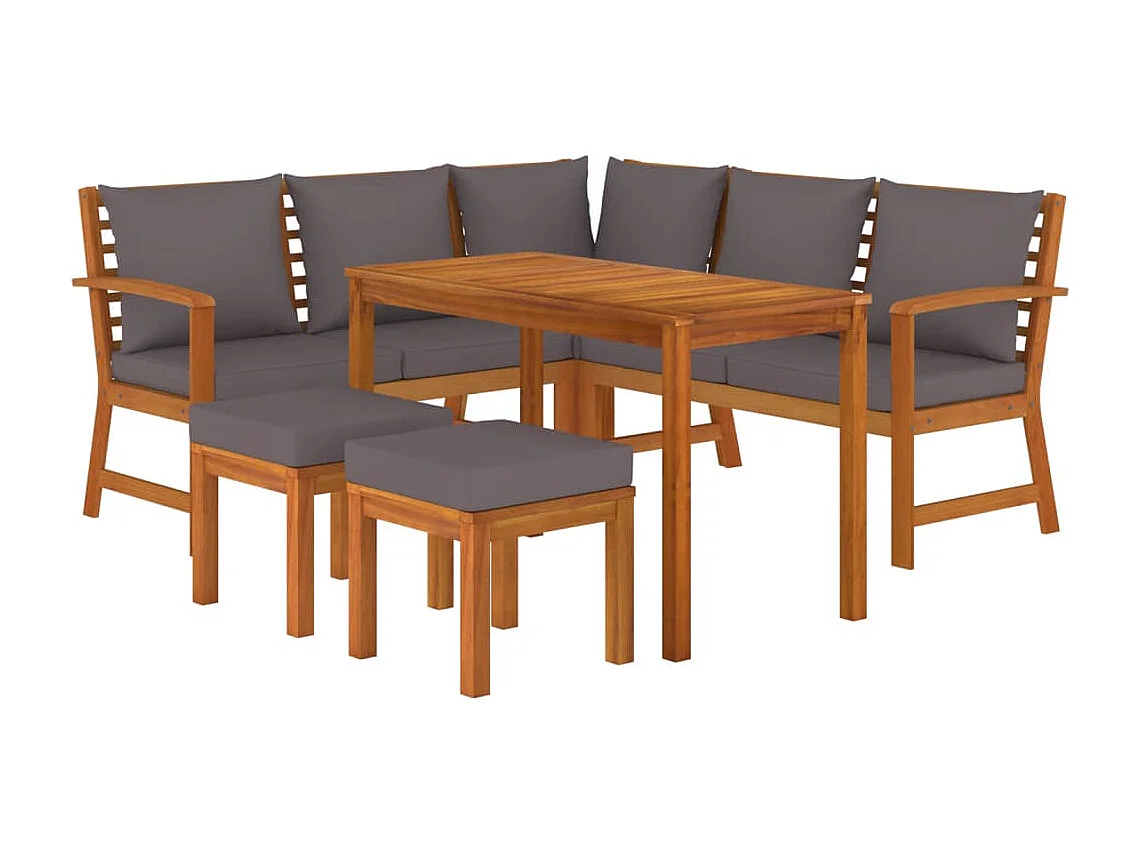 Ensemble à manger de jardin 6 pcs avec coussins Bois d'acacia