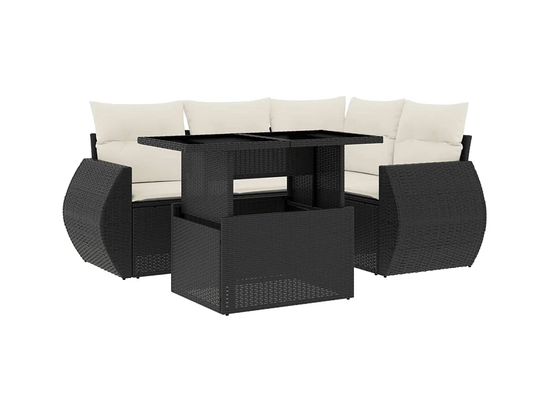 Salon de jardin 5 pcs avec coussins noir résine tressée