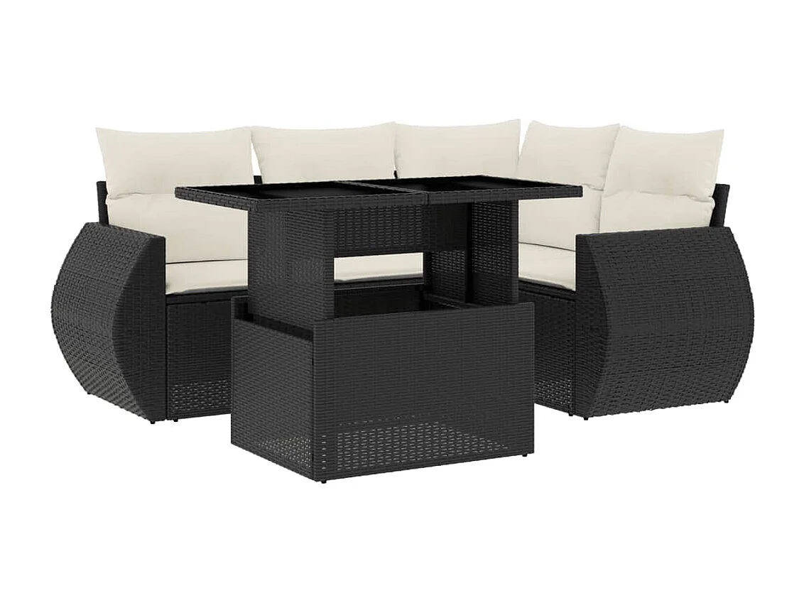 Salon de jardin 5 pcs avec coussins noir résine tressée