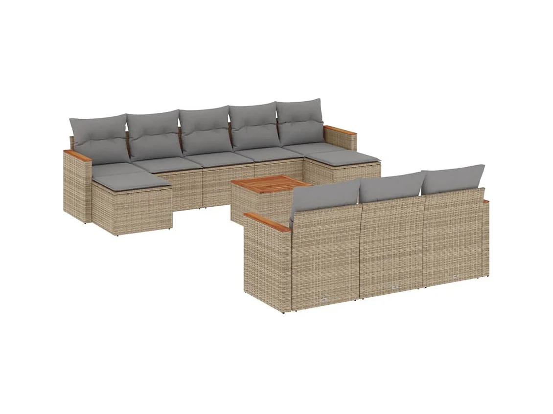 Salon de jardin 11 pcs avec coussins beige résine tressée