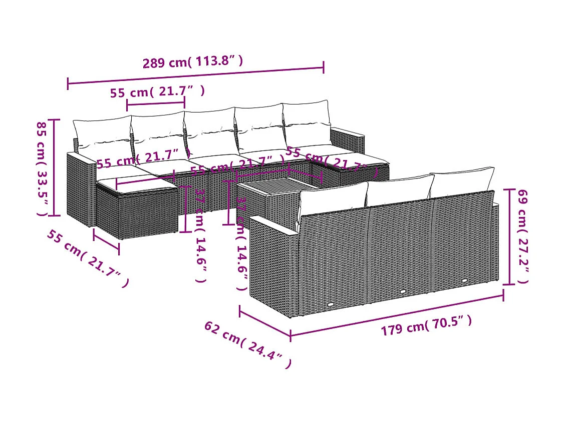 Salon de jardin 11 pcs avec coussins beige résine tressée