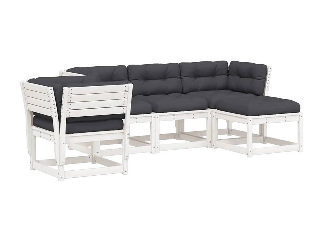 Salon de jardin 5 pcs avec coussins blanc bois massif de pin