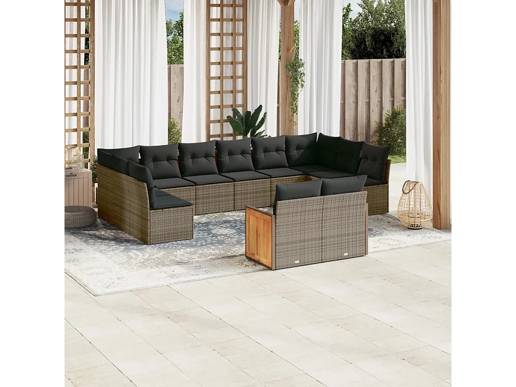 Salon de jardin 11 pcs avec coussins gris résine tressée