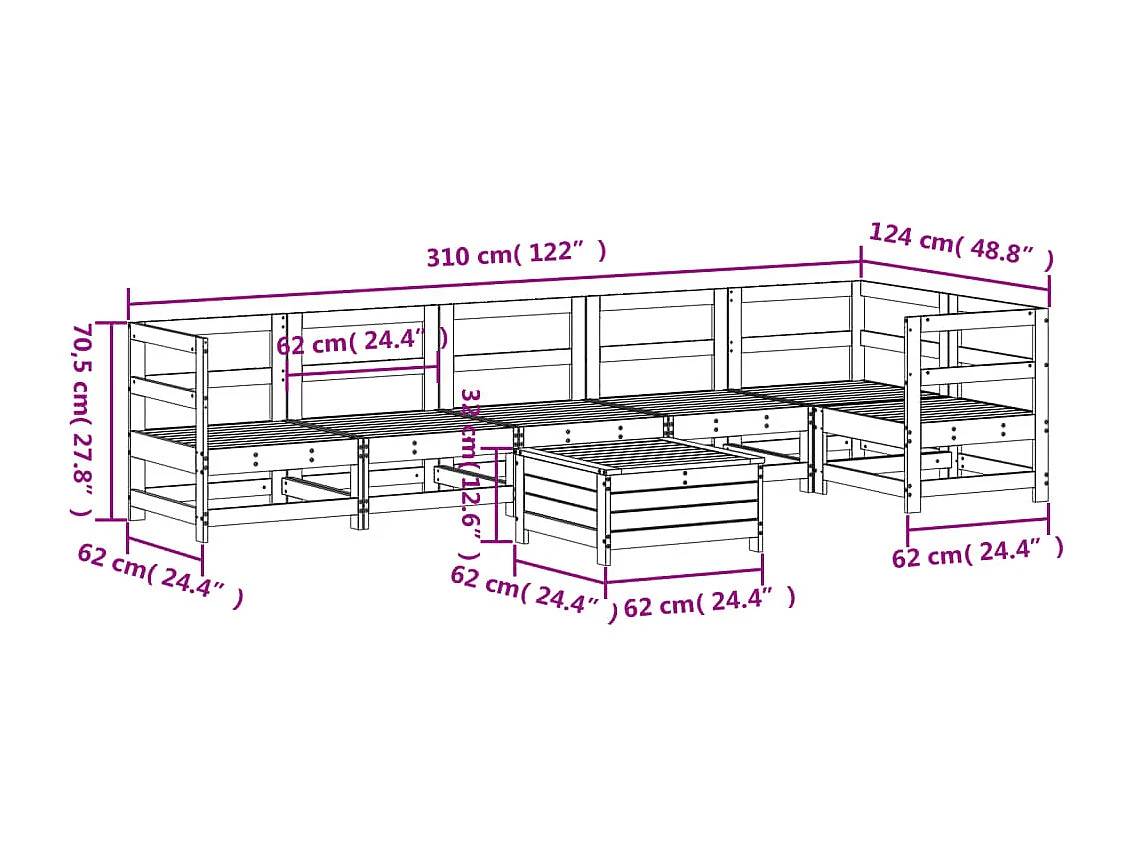 Salon de jardin 7 pcs bois de pin imprégné