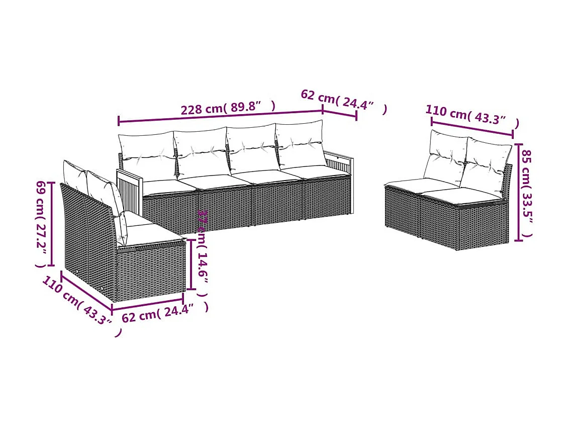 Salon de jardin avec coussins 8 pcs beige résine tressée