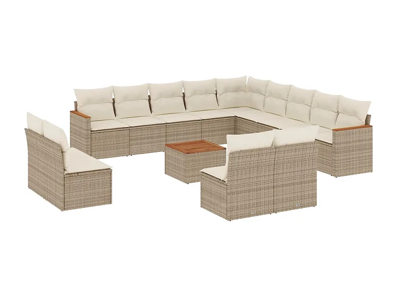 Salon de jardin avec coussins 14 pcs beige résine tressée