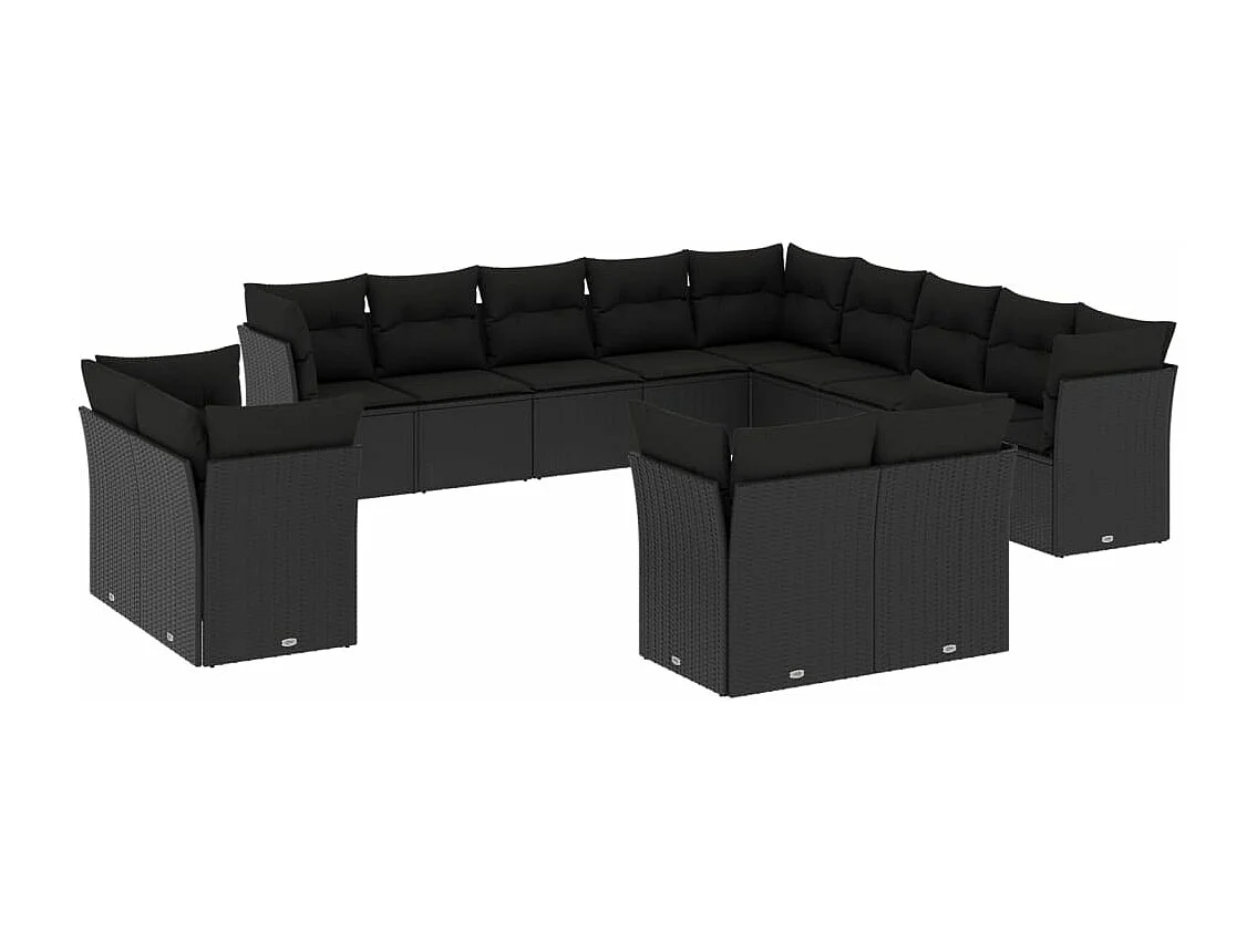 Salon de jardin avec coussins 13 pcs noir résine tressée