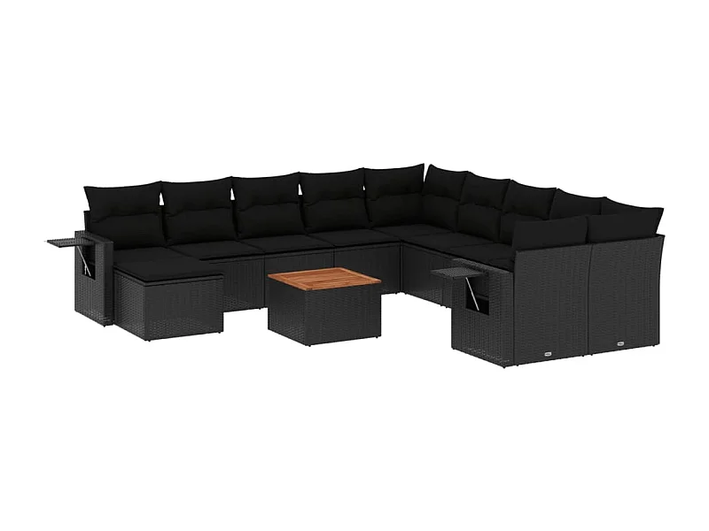 Salon de jardin avec coussins 14 pcs noir résine tressée