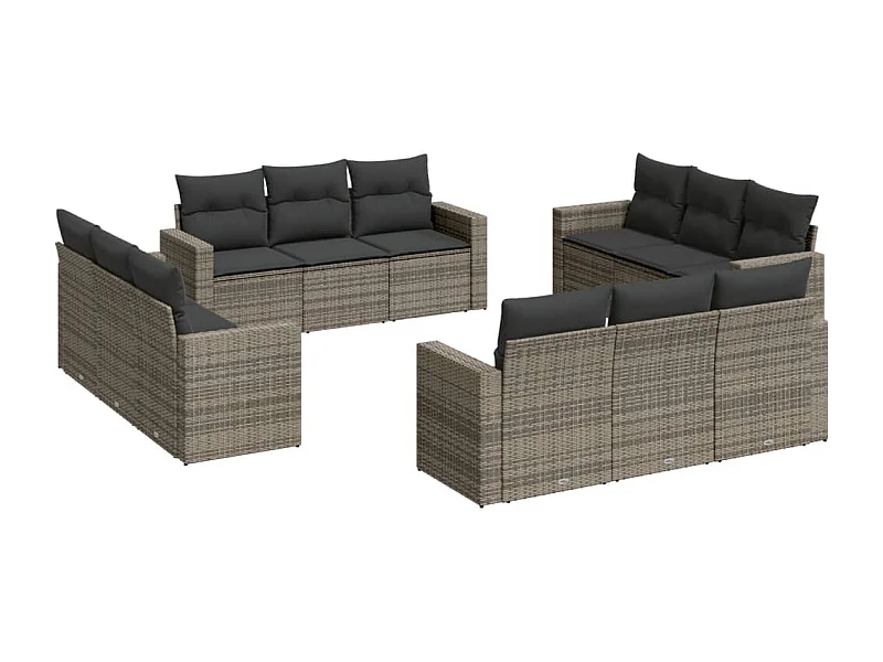 Salon de jardin avec coussins 12 pcs gris résine tressée