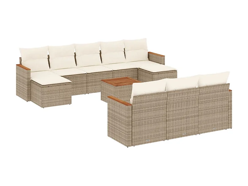 Salon de jardin 11 pcs avec coussins beige résine tressée