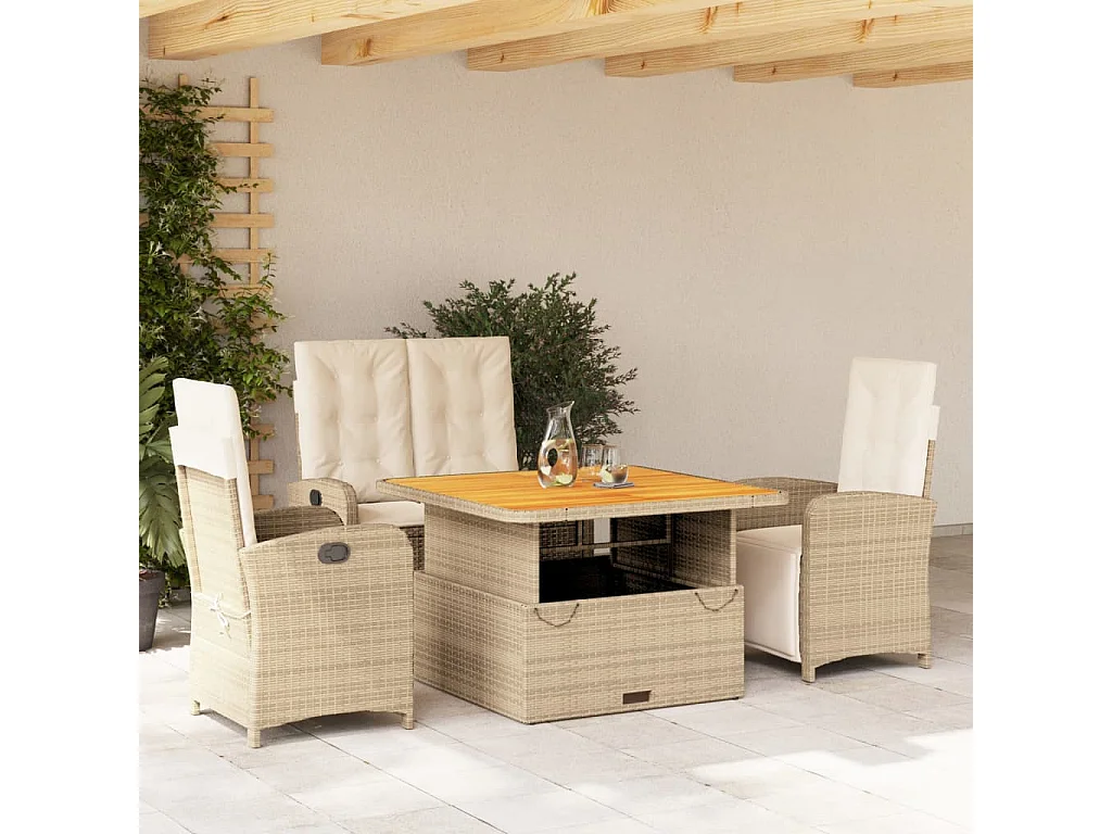 Ensemble à manger de jardin coussins 4 pcs beige résine tressée
